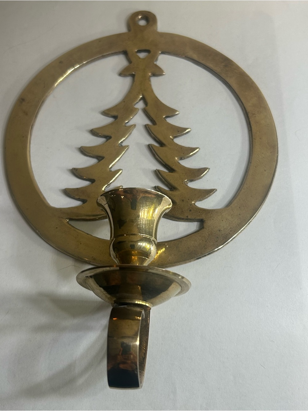 Brass Wall-Mounted Candle Holder with Pine Tree Motif - Brass
